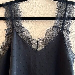 Black Lace Pom-Pom Tank Size M